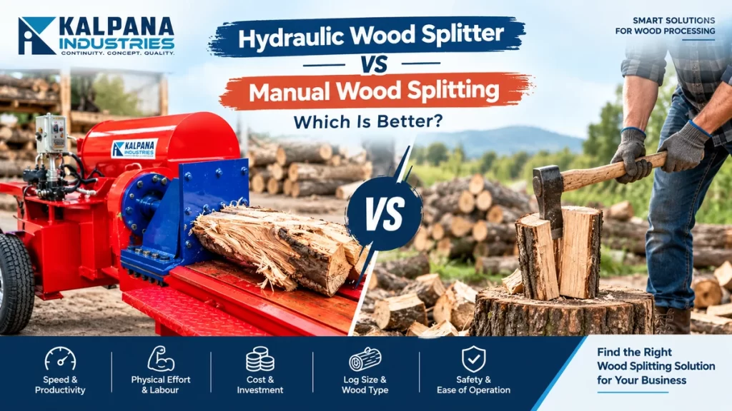 Hydraulic wood splitter machine compared with manual wood splitting for commercial wood processing